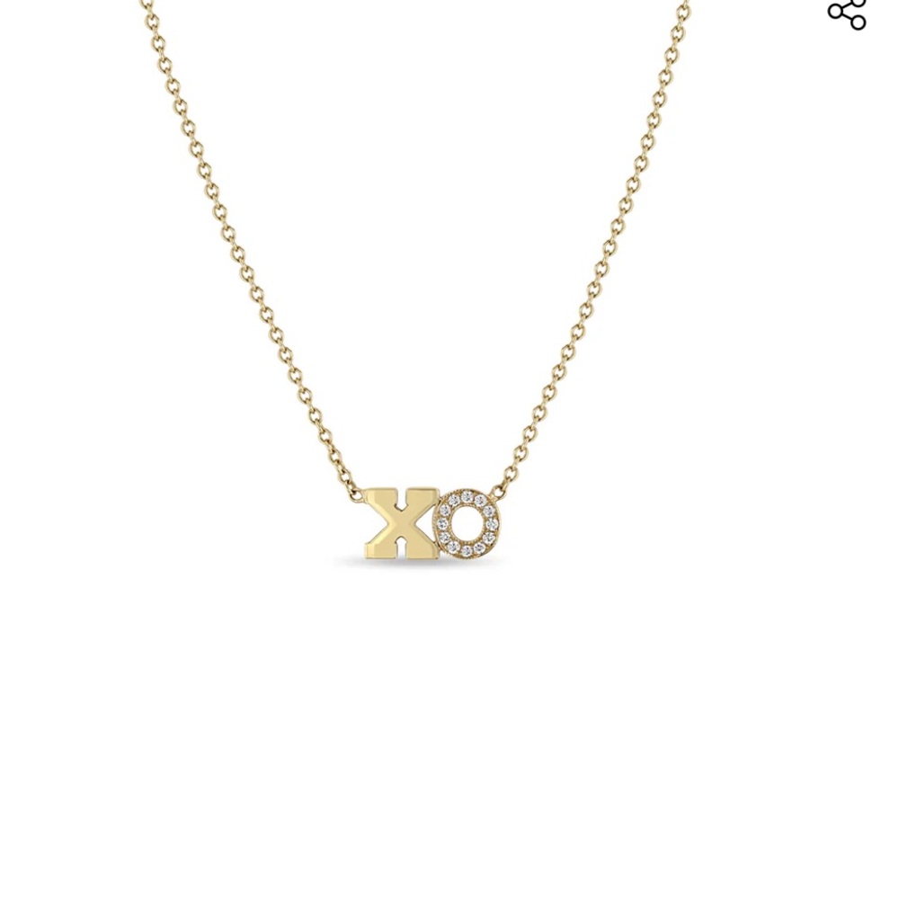 Zoe chicco XO necklace 14k yellow gold white pave diamonds
